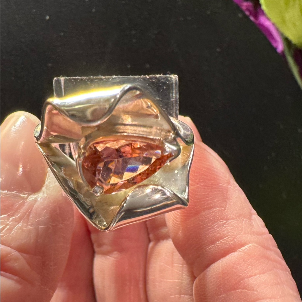 NWT Designer Peach Tourmaline Sterling Ring Size 8 - Picture 5 of 5
